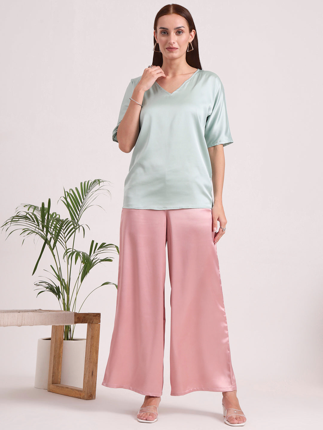 Women'S European Satin Regular Fit Flared Trouser