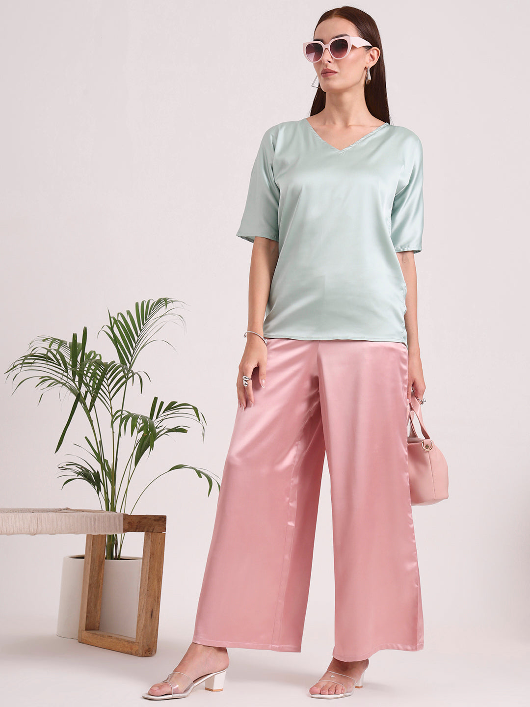 Women'S European Satin Regular Fit Flared Trouser