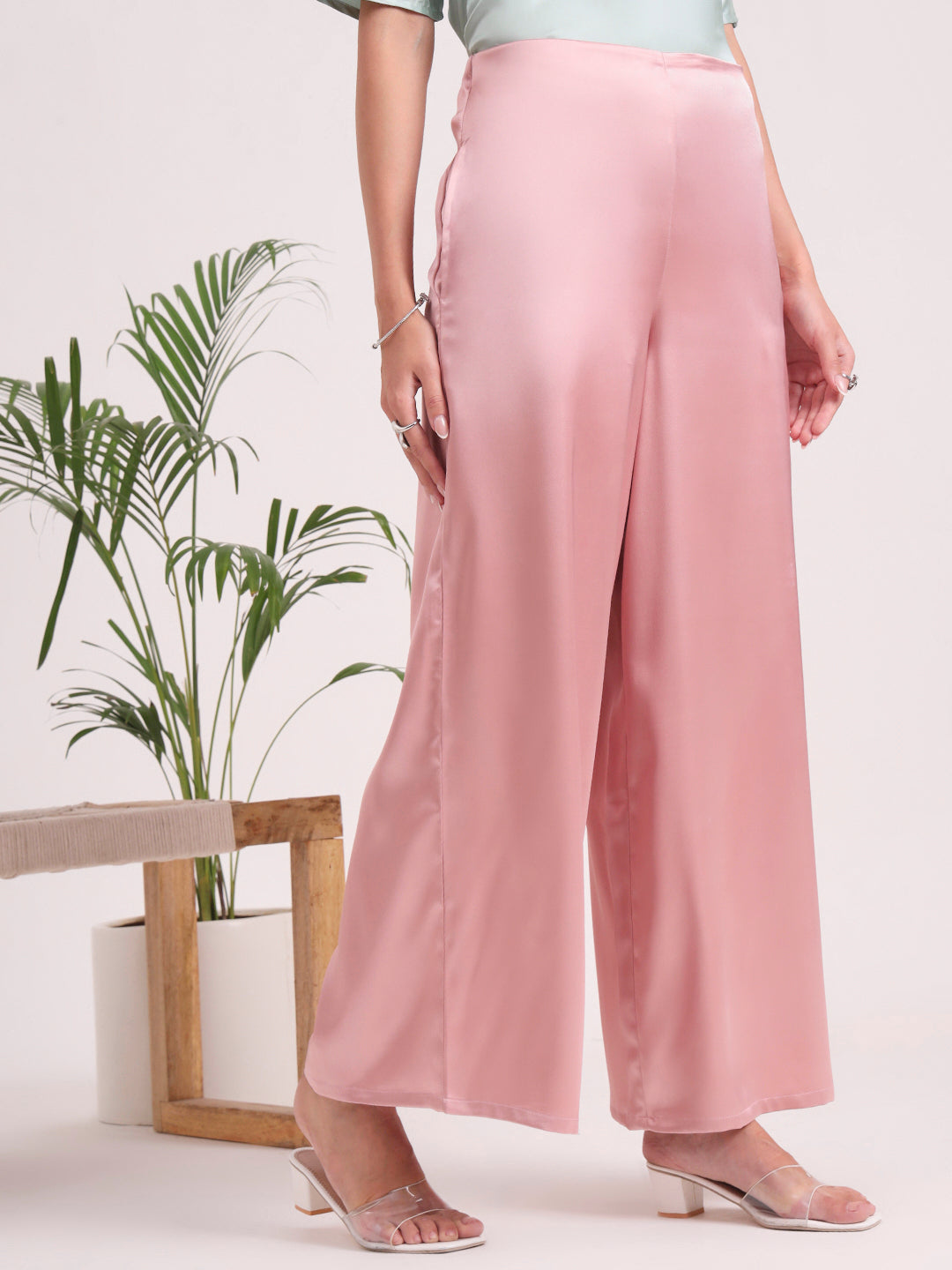 Women'S European Satin Regular Fit Flared Trouser