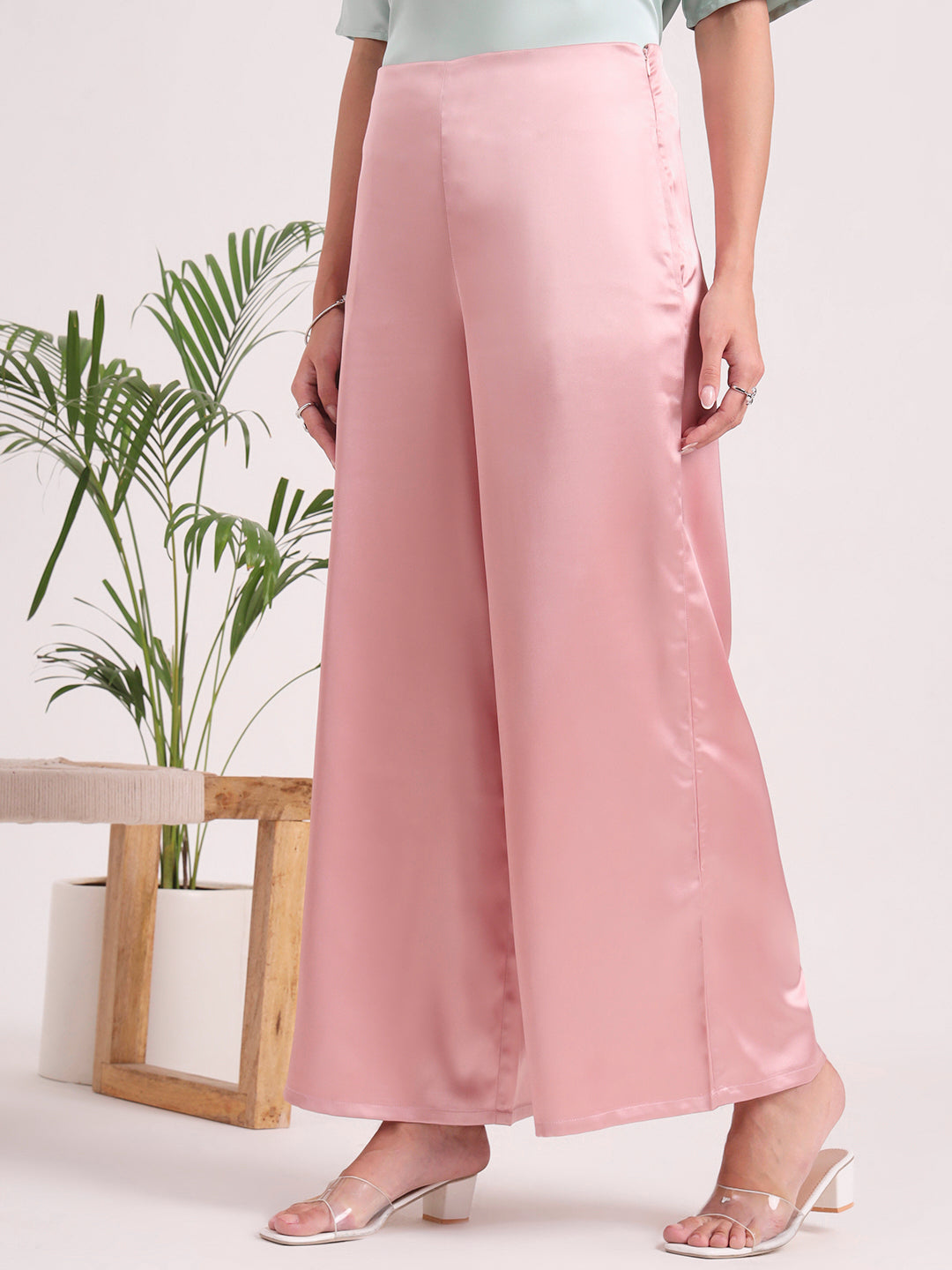 Women'S European Satin Regular Fit Flared Trouser