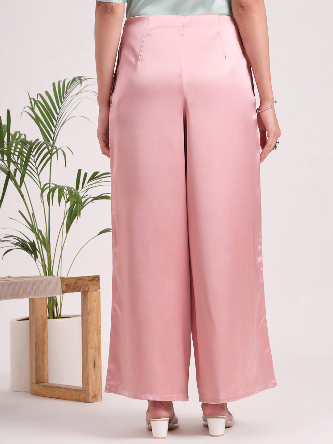 Women'S European Satin Regular Fit Flared Trouser