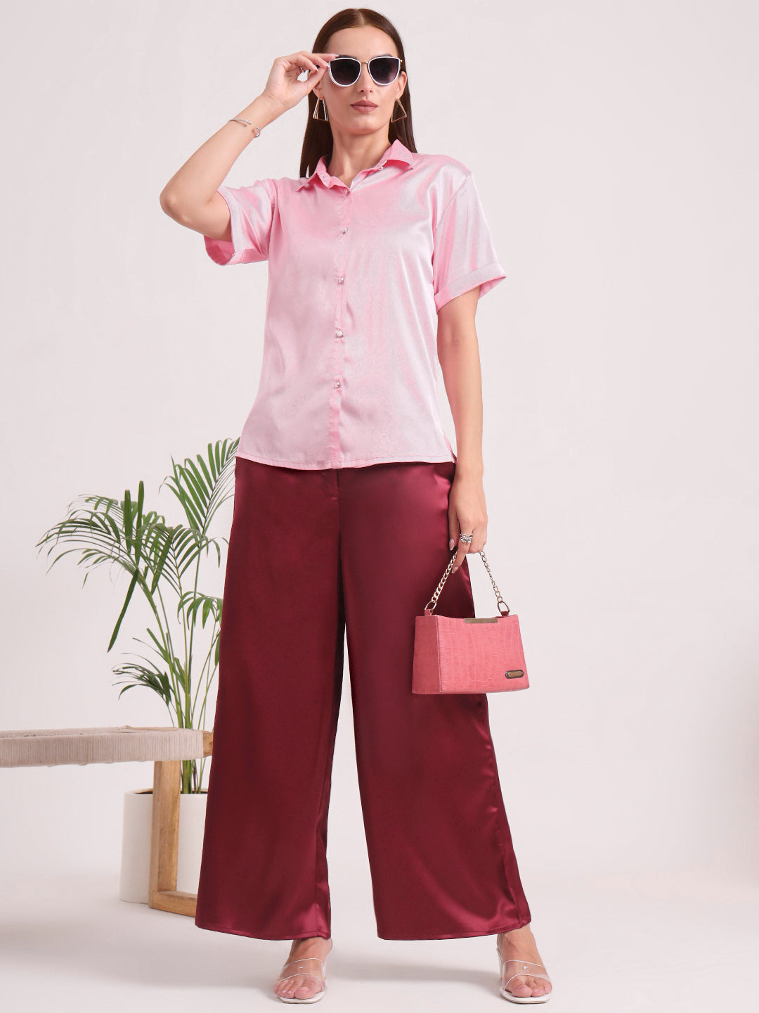 Women's European Satin Flared Pleated Trouser