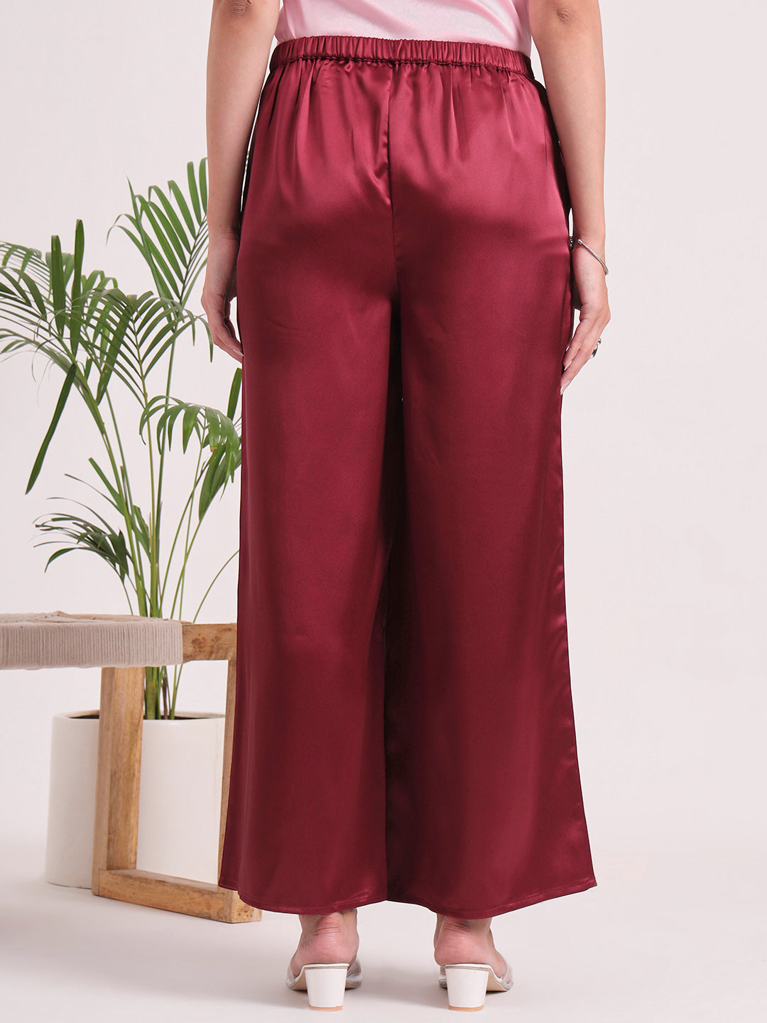 Women's European Satin Flared Pleated Trouser