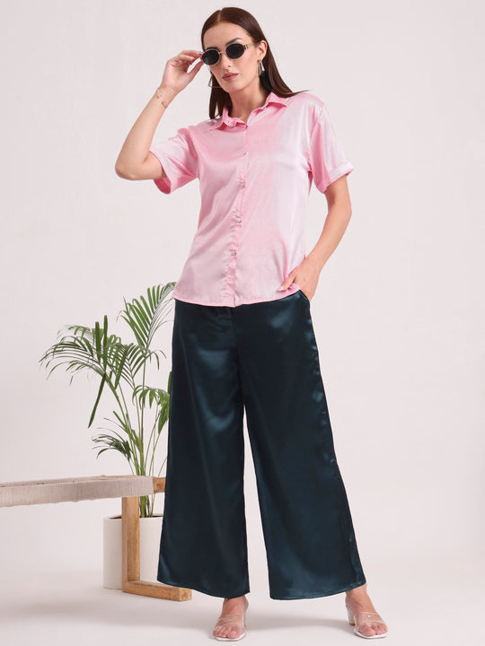 Women's European Satin Flared Pleated Trouser