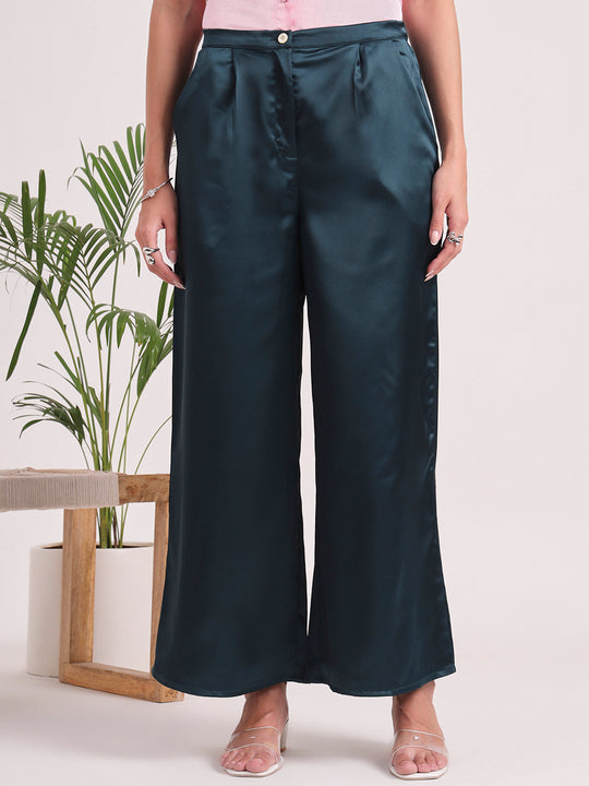 Women's European Satin Flared Pleated Trouser