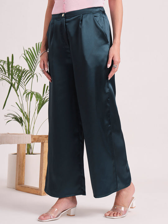 Women's European Satin Flared Pleated Trouser