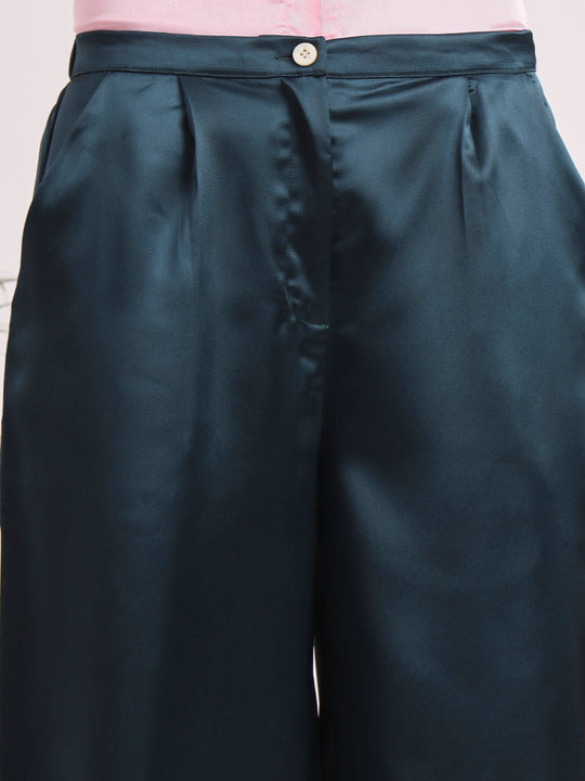 Women's European Satin Flared Pleated Trouser