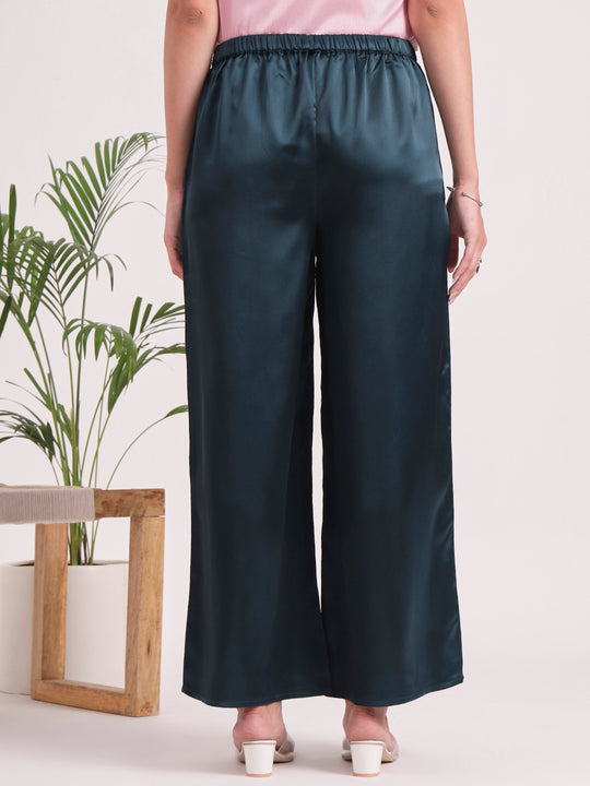 Women's European Satin Flared Pleated Trouser
