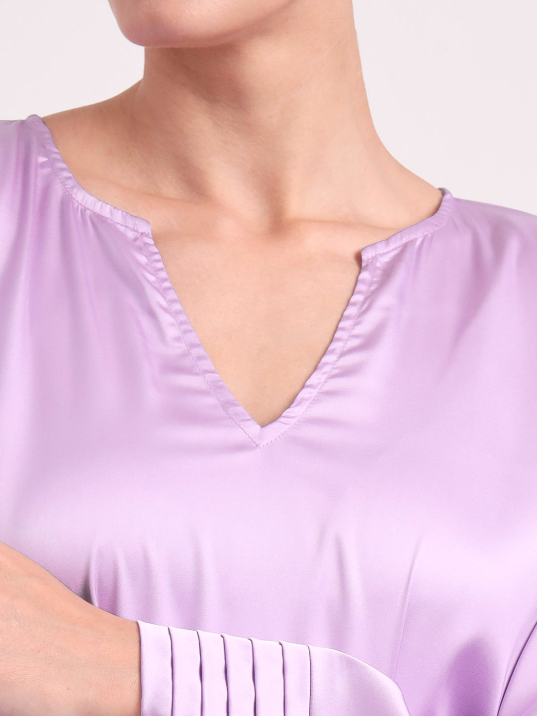Women's European Satin V Neck Long Sleeve Top