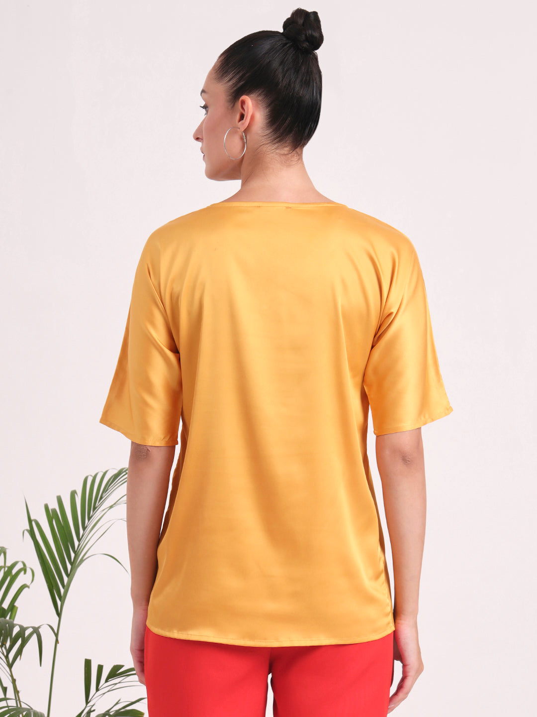 Women's  European Satin-Finish, V-Neck Top