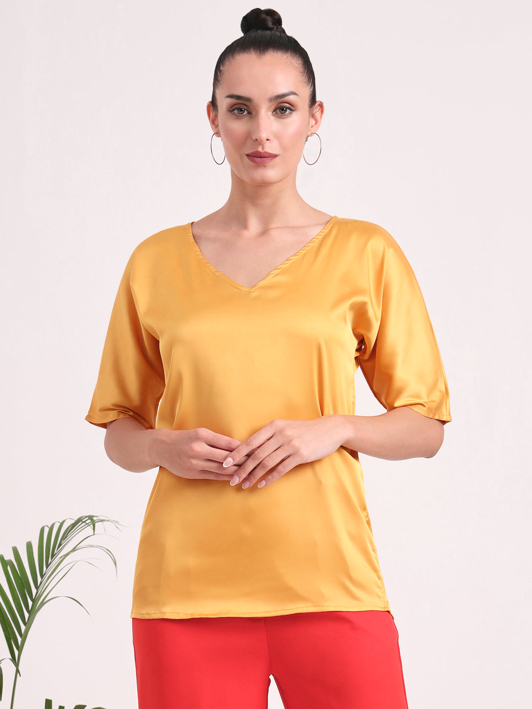 Women's  European Satin-Finish, V-Neck Top