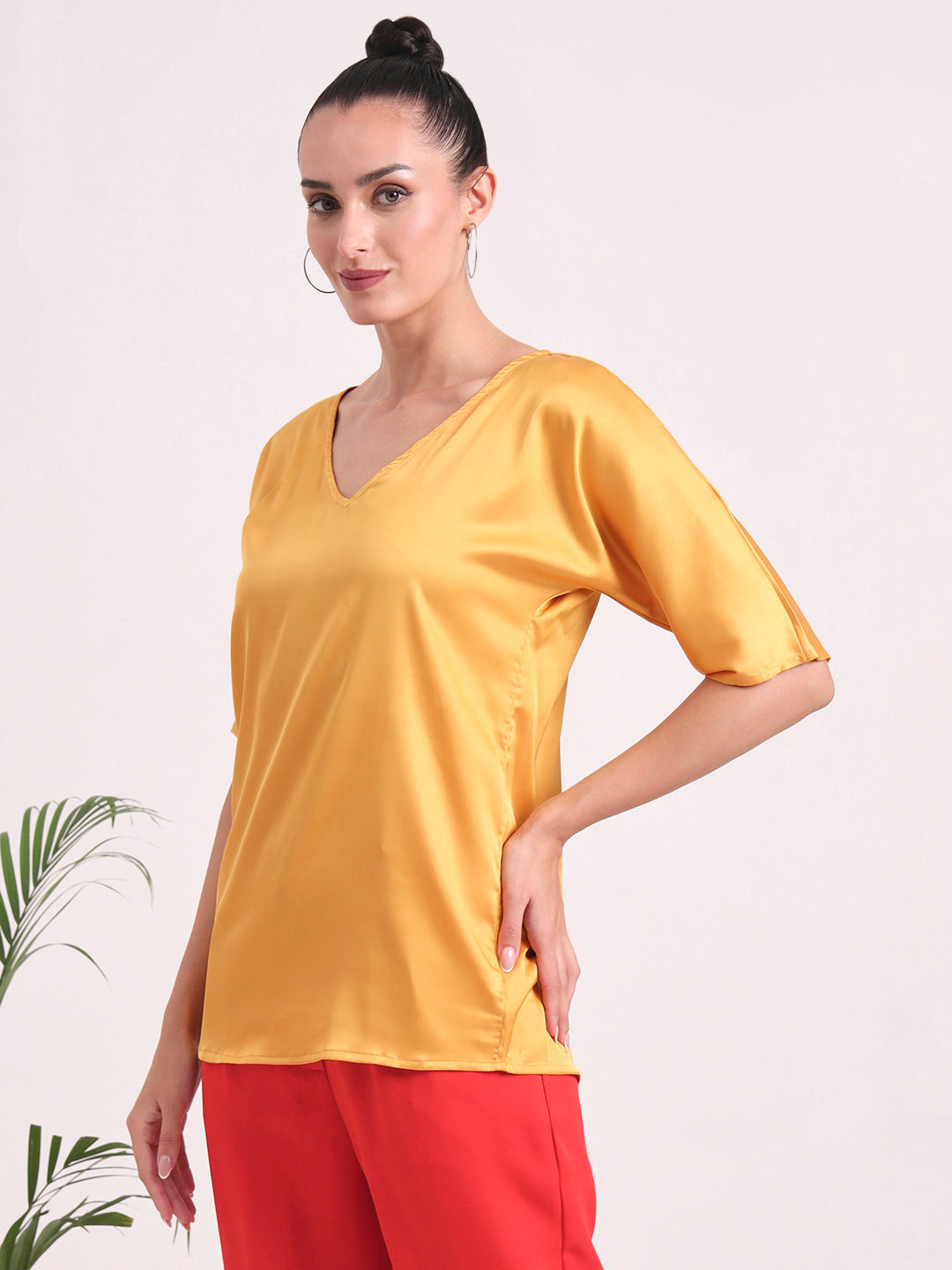 Women's  European Satin-Finish, V-Neck Top