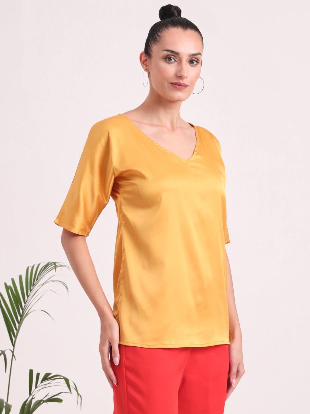 Women's  European Satin-Finish, V-Neck Top