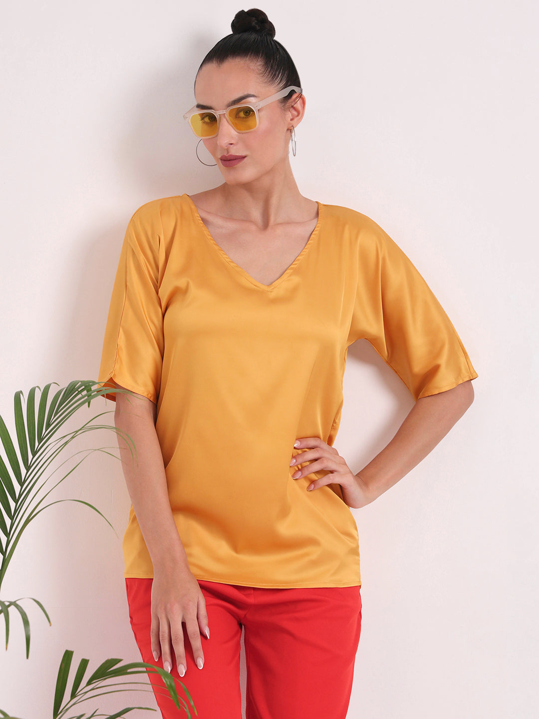 Women's  European Satin-Finish, V-Neck Top