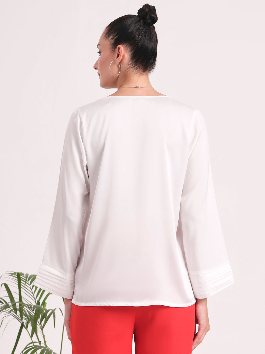 Women's European Satin V Neck Long Sleeve Top