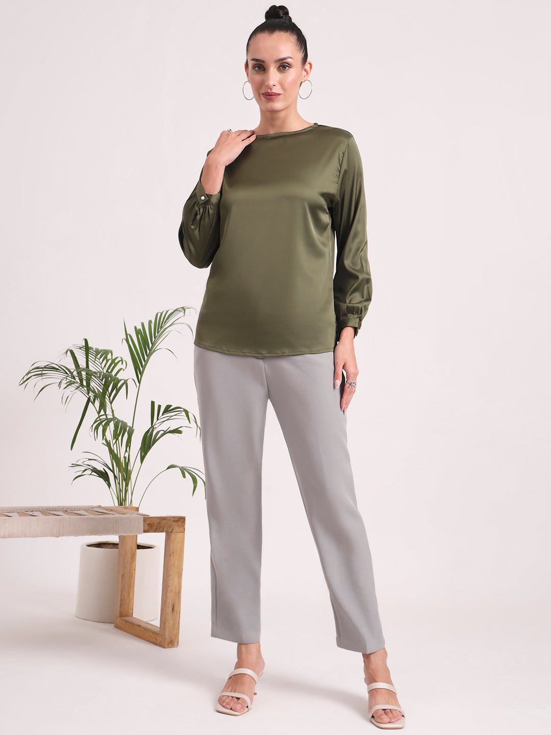 Women's European Satin Bishop Sleeves Top