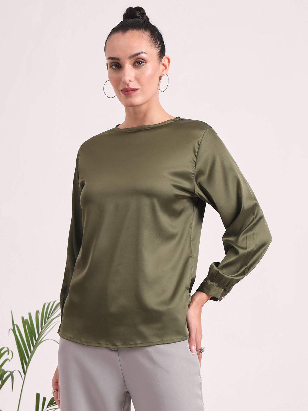 Women's European Satin Bishop Sleeves Top