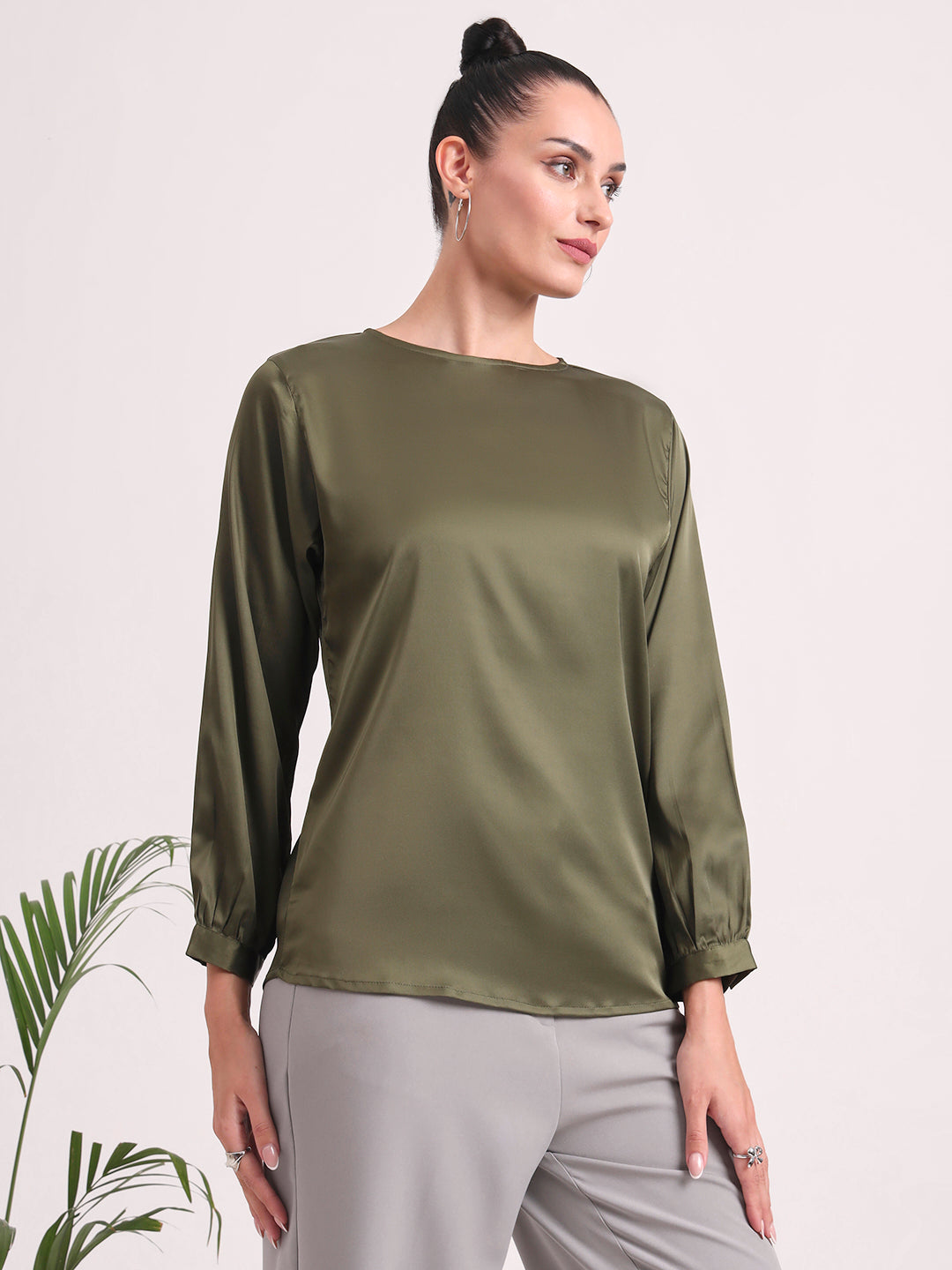 Women's European Satin Bishop Sleeves Top
