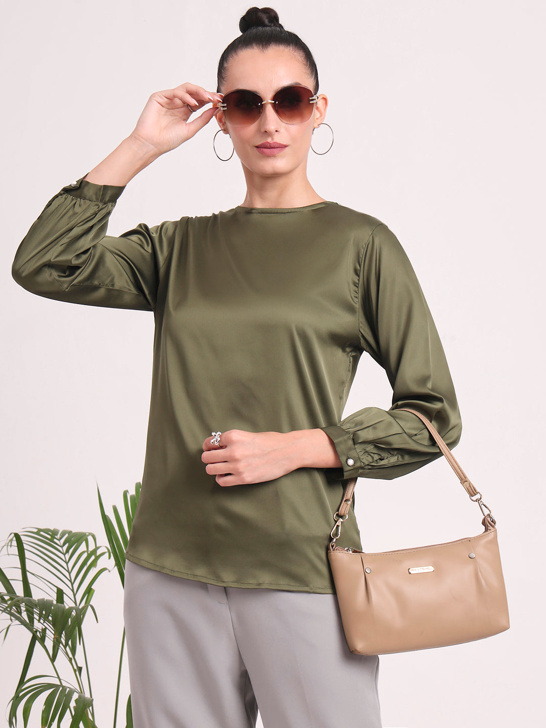 Women's European Satin Bishop Sleeves Top