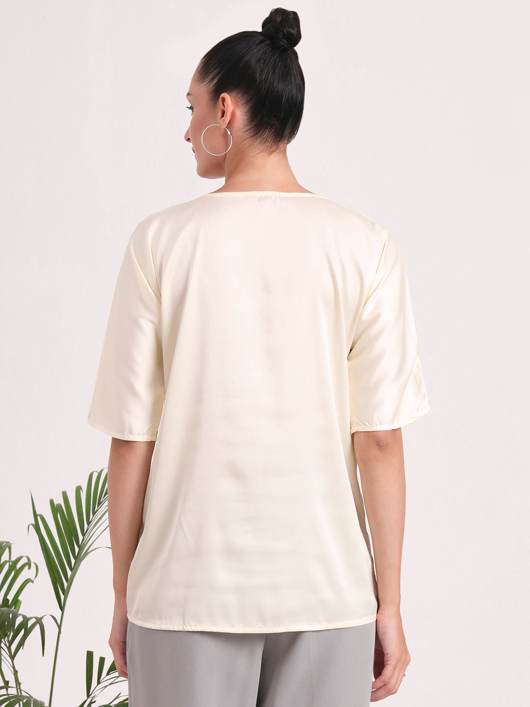 Women's  European Satin-Finish, V-Neck Top