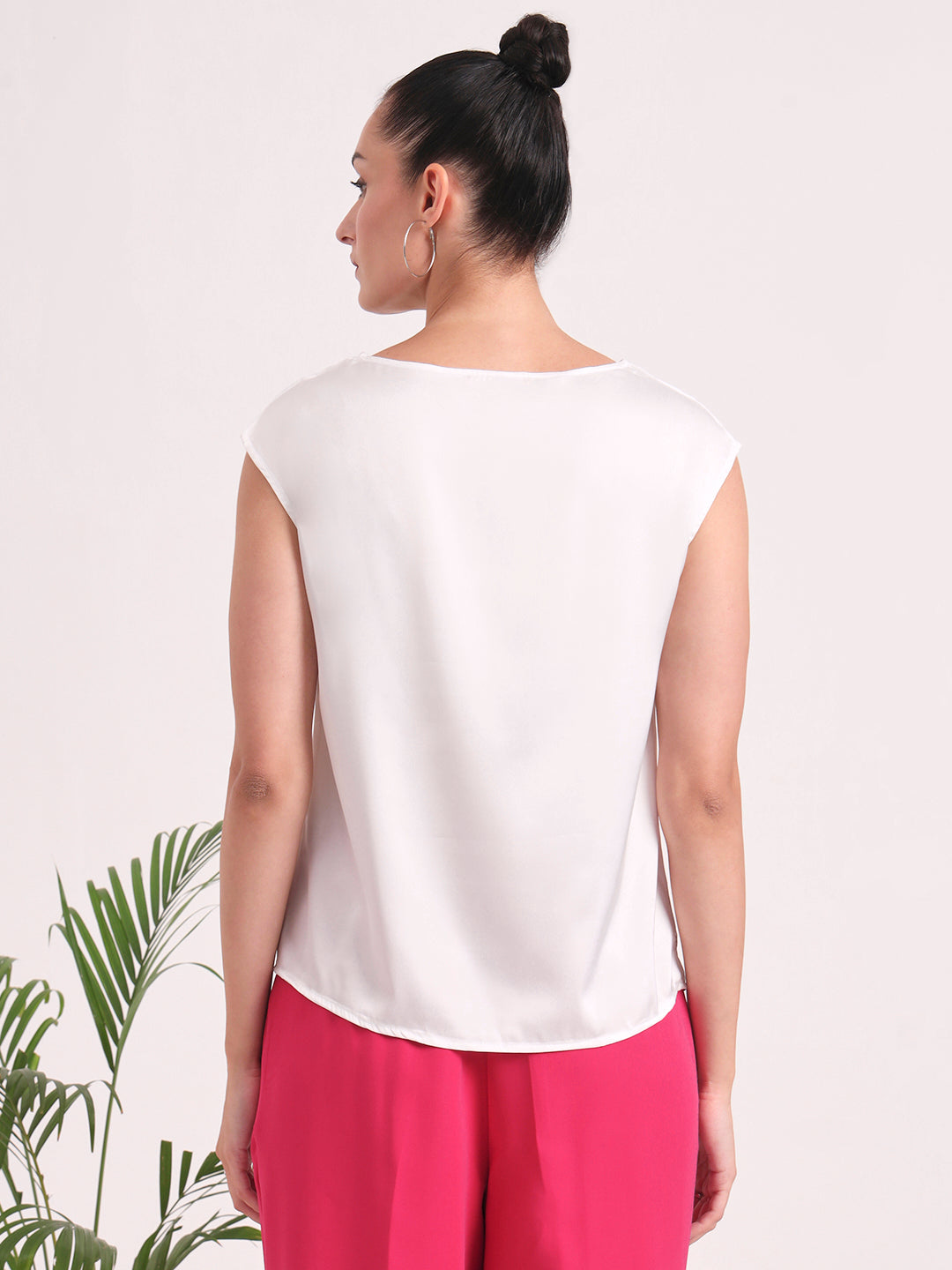 Women's European Satin Solid Crew Neck Top