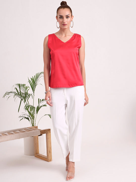 Women's European Satin V Neck Sleeveless Top