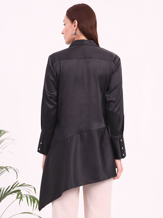 Women'S European Satin A Symetrical Shirt Top