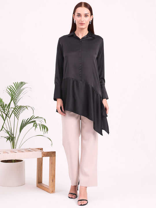 Women'S European Satin A Symetrical Shirt Top