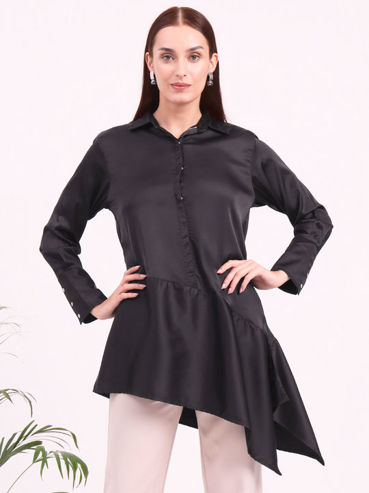 Women'S European Satin A Symetrical Shirt Top