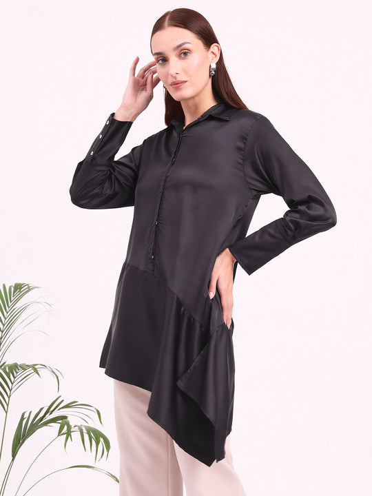 Women'S European Satin A Symetrical Shirt Top