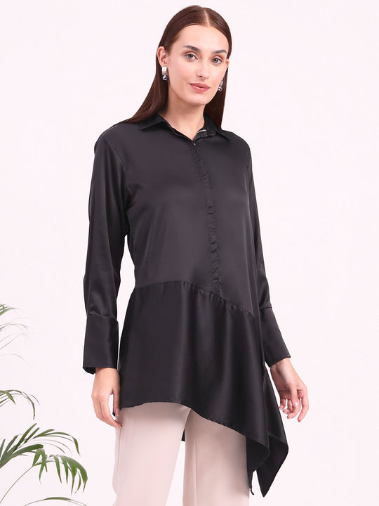 Women'S European Satin A Symetrical Shirt Top