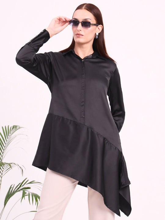 Women'S European Satin A Symetrical Shirt Top