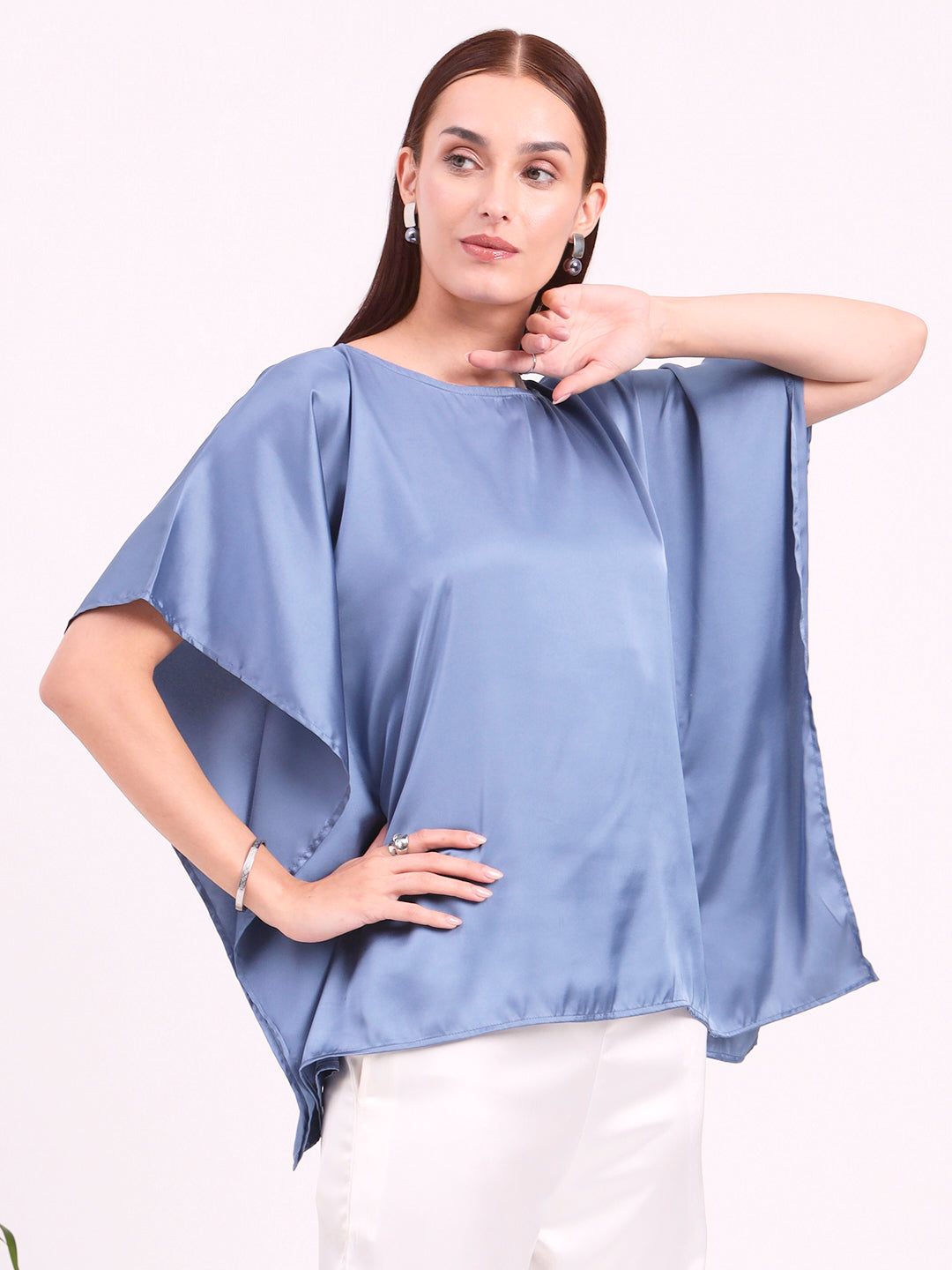 Women's European Satin Solid Baturing Sleeve Crepe