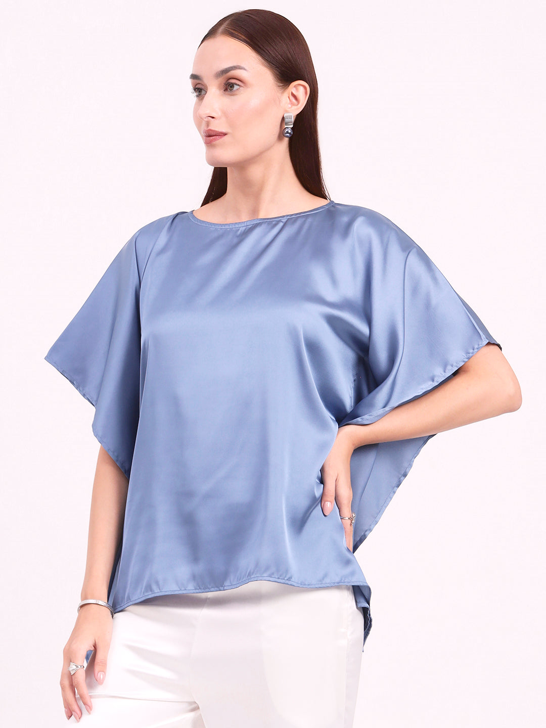Women's European Satin Solid Baturing Sleeve Crepe
