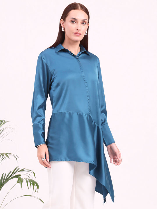 Women'S European Satin A Symetrical Shirt Top