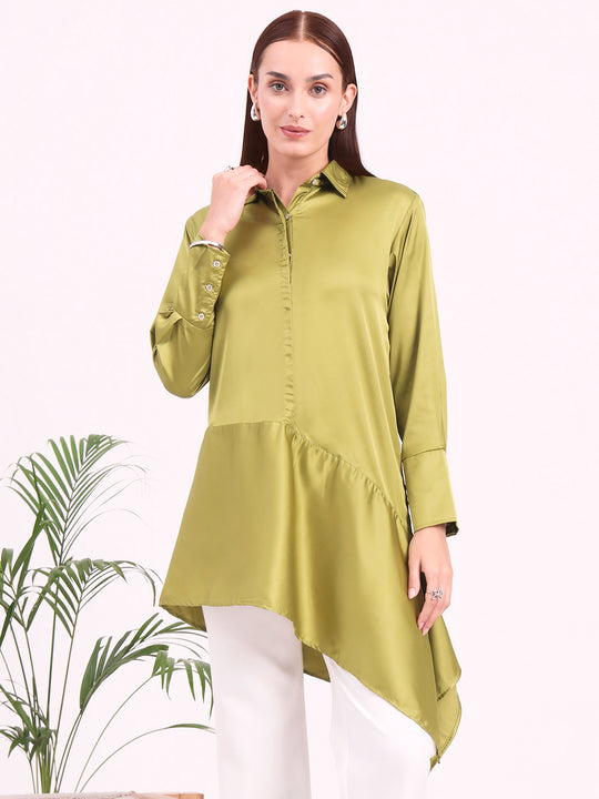 Women'S European Satin A Symetrical Shirt Top