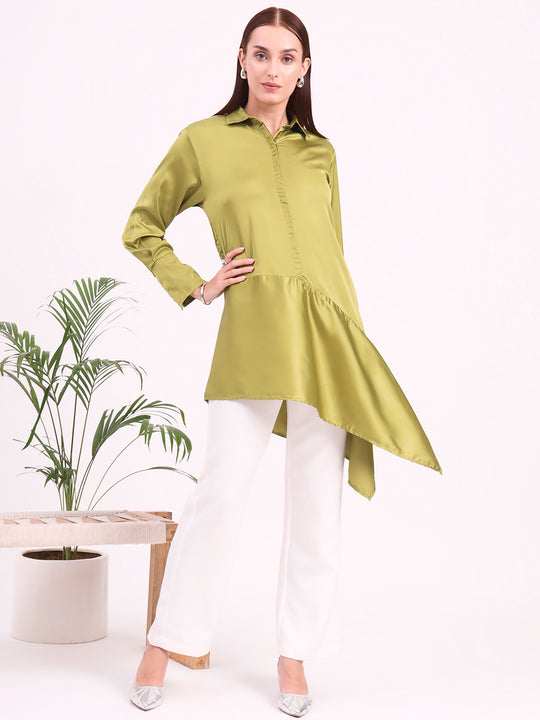 Women'S European Satin A Symetrical Shirt Top