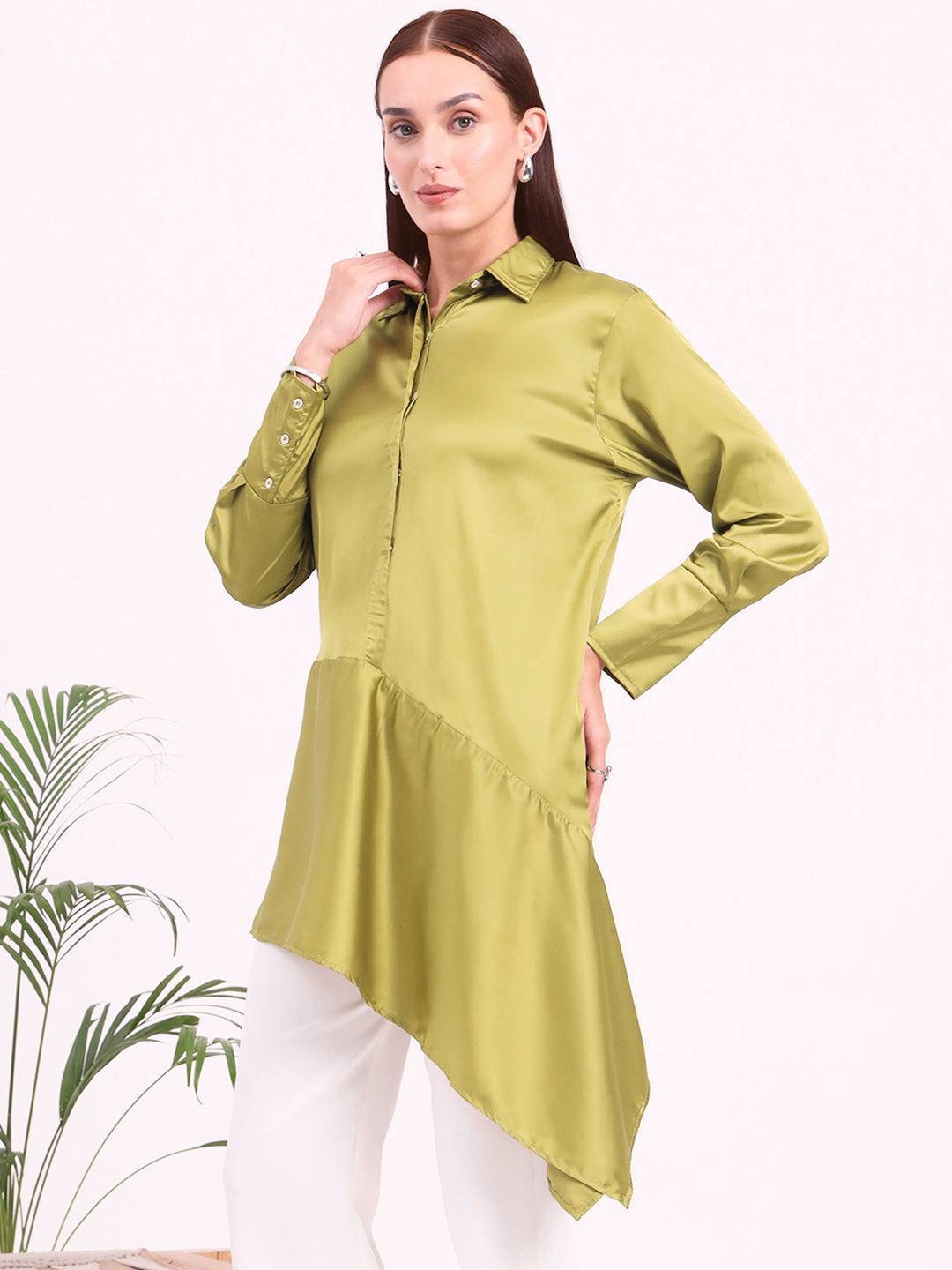Women'S European Satin A Symetrical Shirt Top