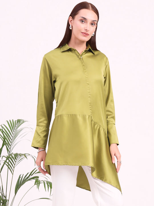 Women'S European Satin A Symetrical Shirt Top