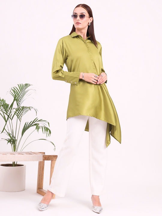 Women'S European Satin A Symetrical Shirt Top