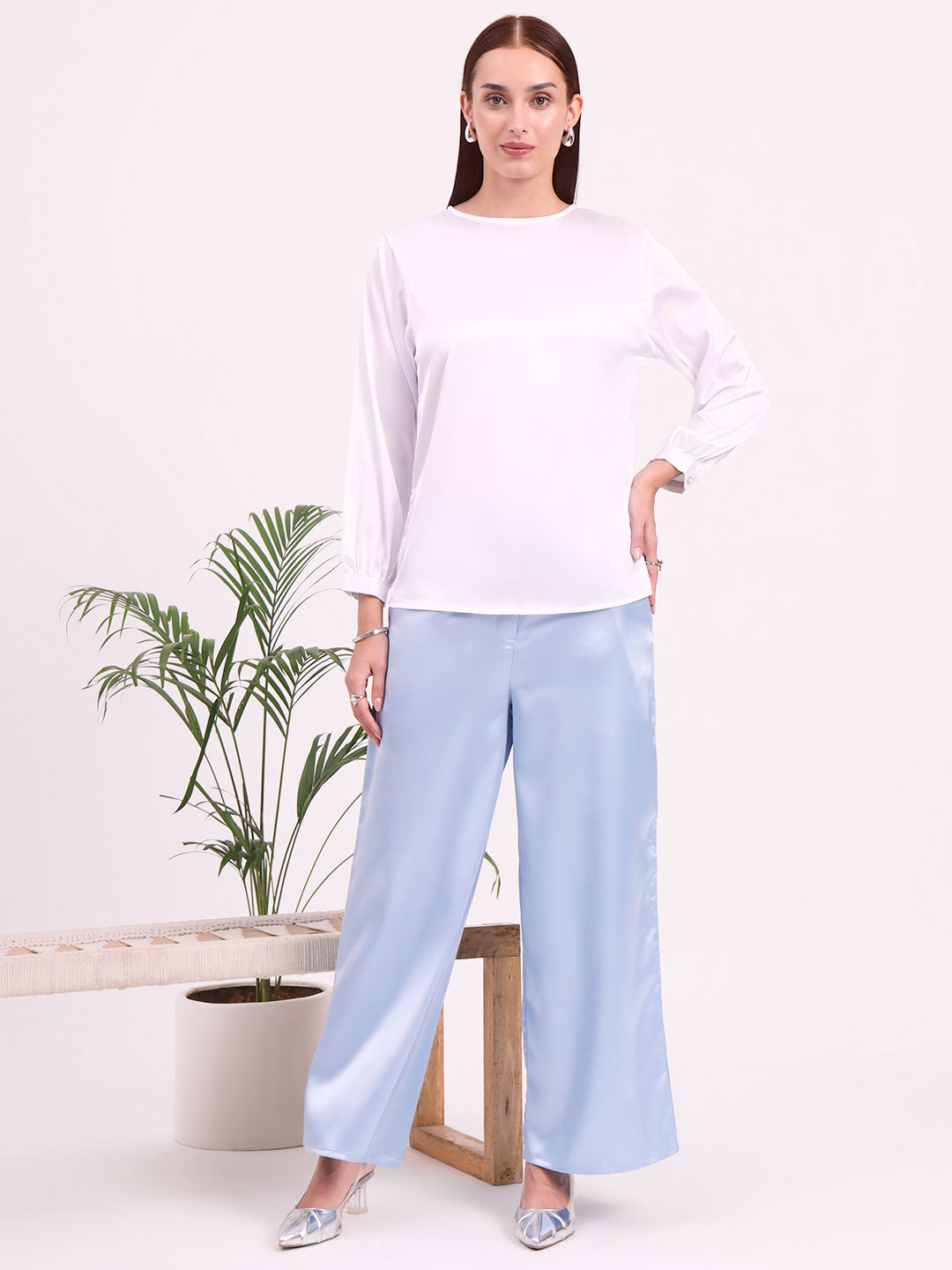 Women's European Satin Bishop Sleeves Top