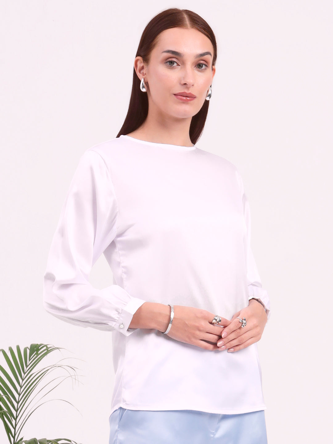 Women's European Satin Bishop Sleeves Top