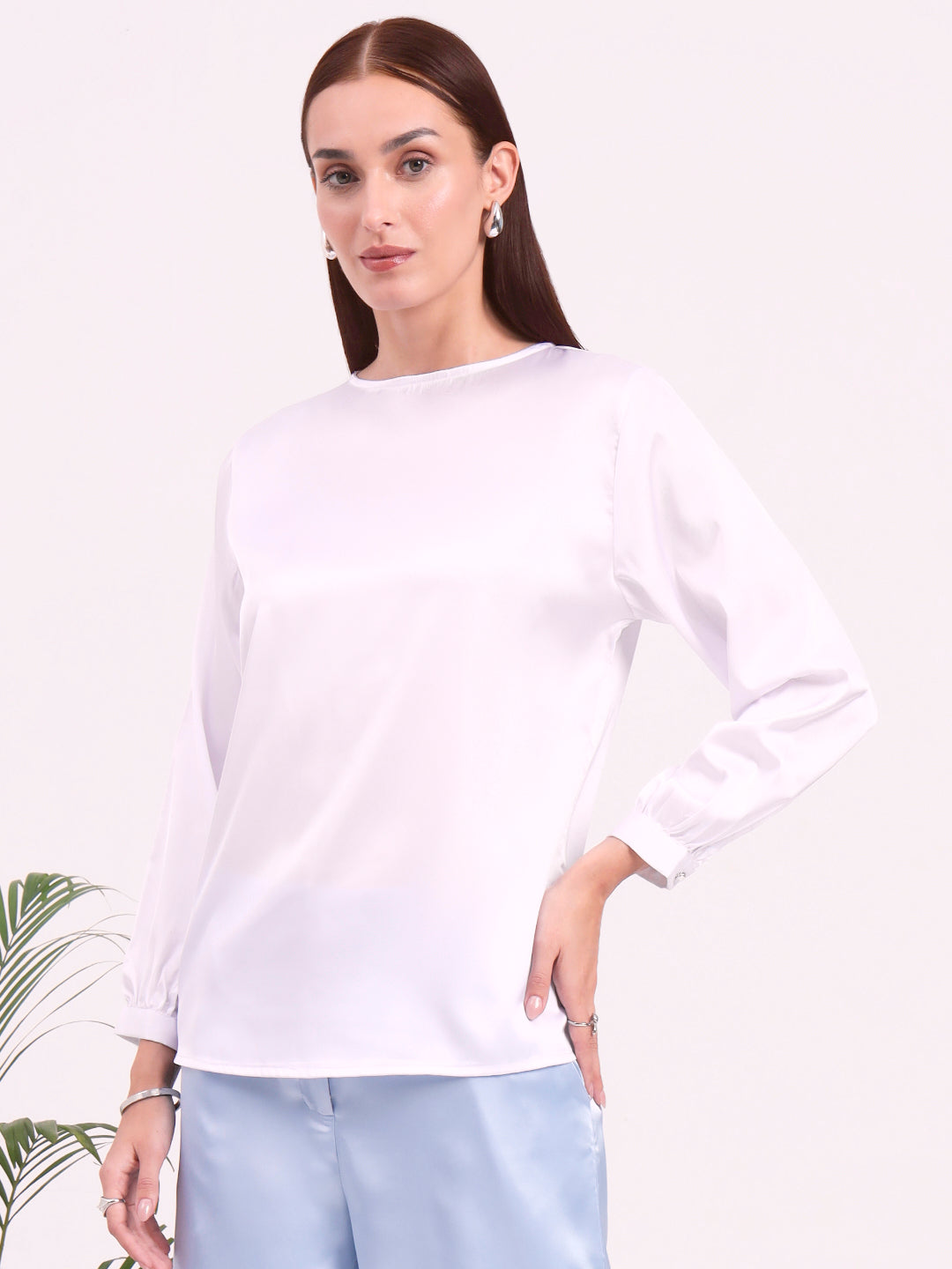 Women's European Satin Bishop Sleeves Top
