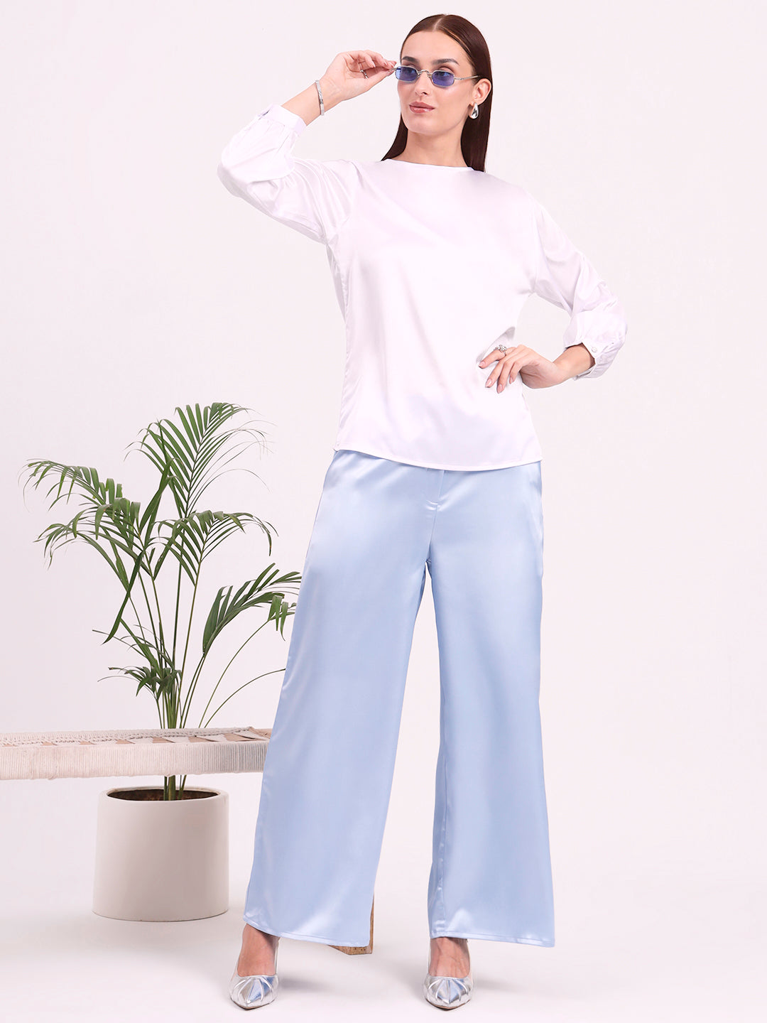 Women's European Satin Bishop Sleeves Top