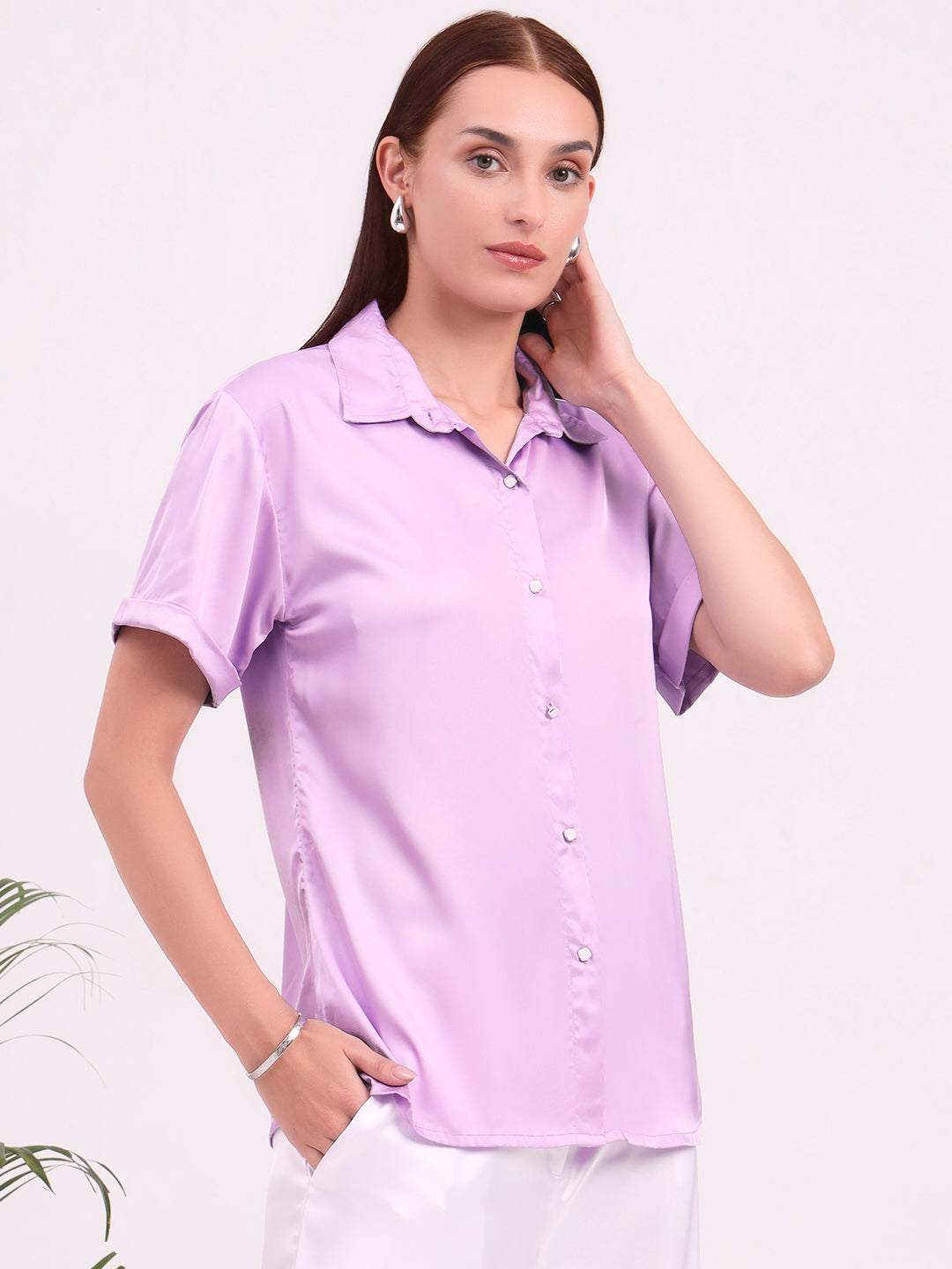 Women's Short Sleeve European Satin Shirt