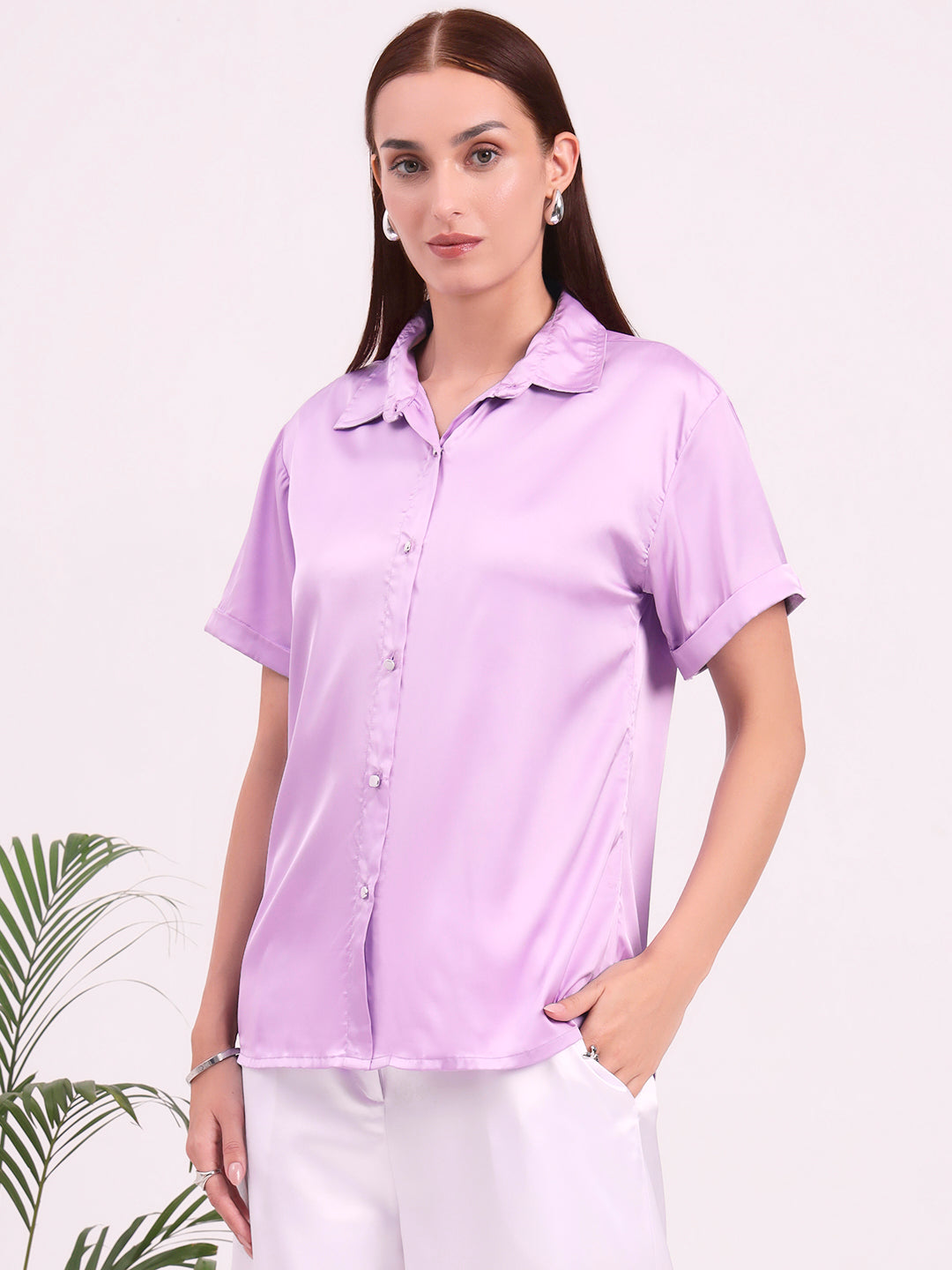 Women's Short Sleeve European Satin Shirt
