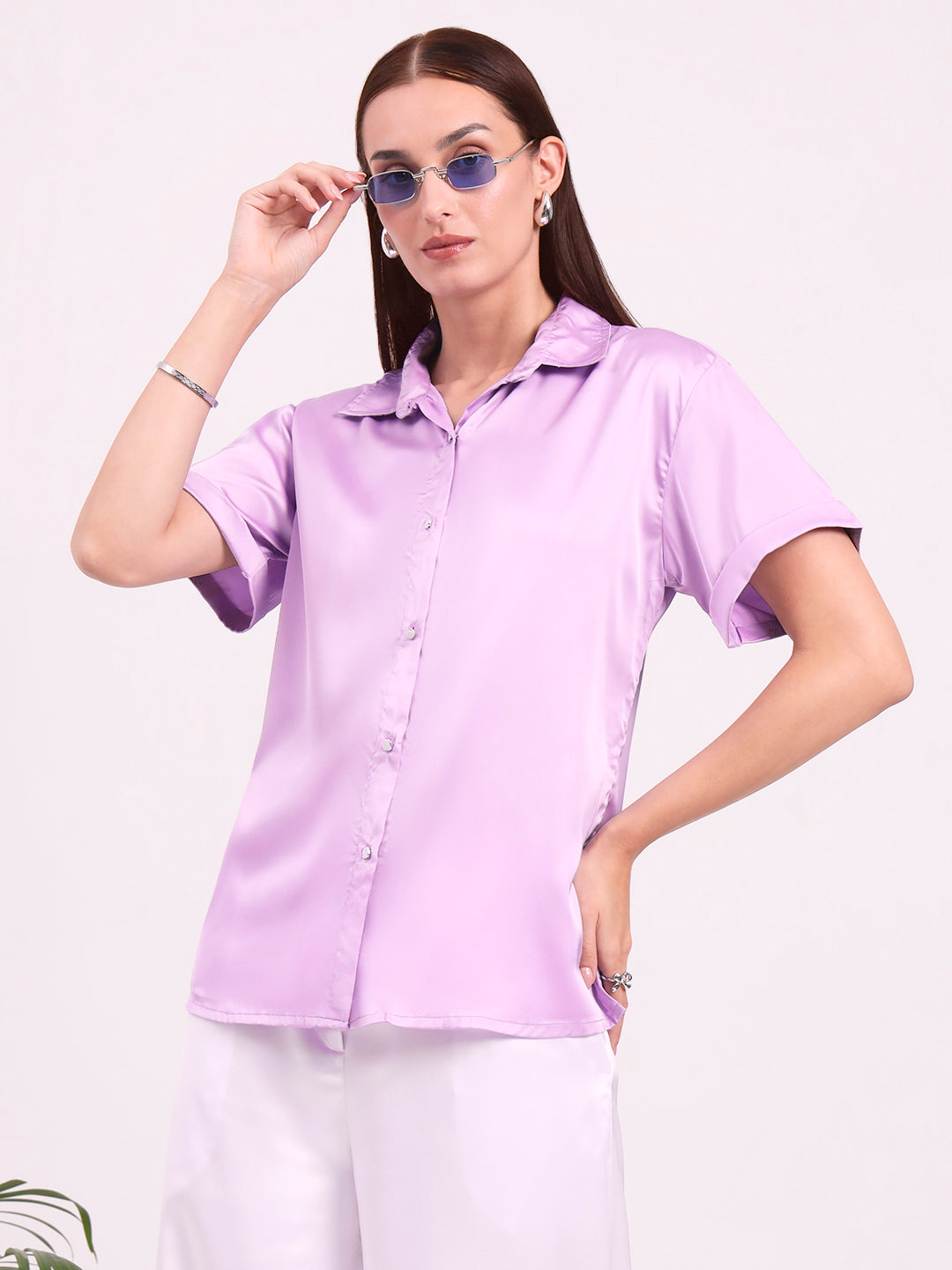 Women's Short Sleeve European Satin Shirt
