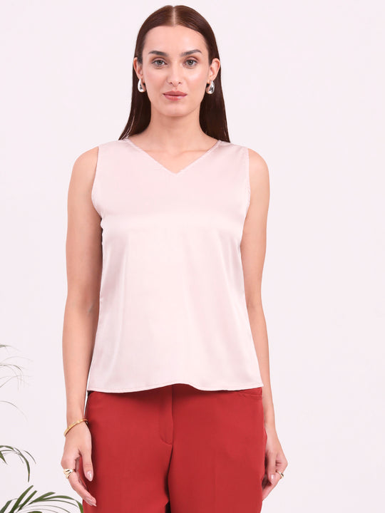 Women's European Satin V Neck Sleeveless Top