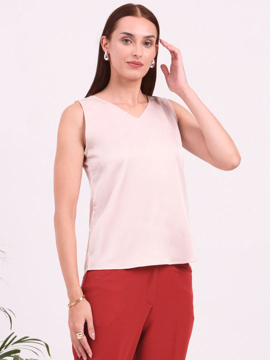 Women's European Satin V Neck Sleeveless Top