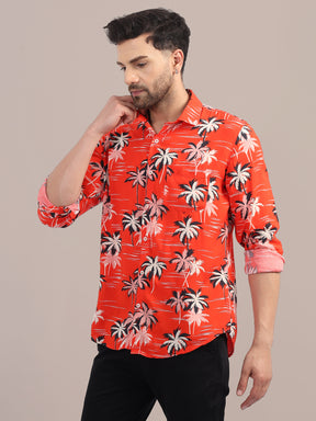 AMSWAN   MEN'S PREMIUM RAYON SHIRT WITH RED FLOWER PRINT